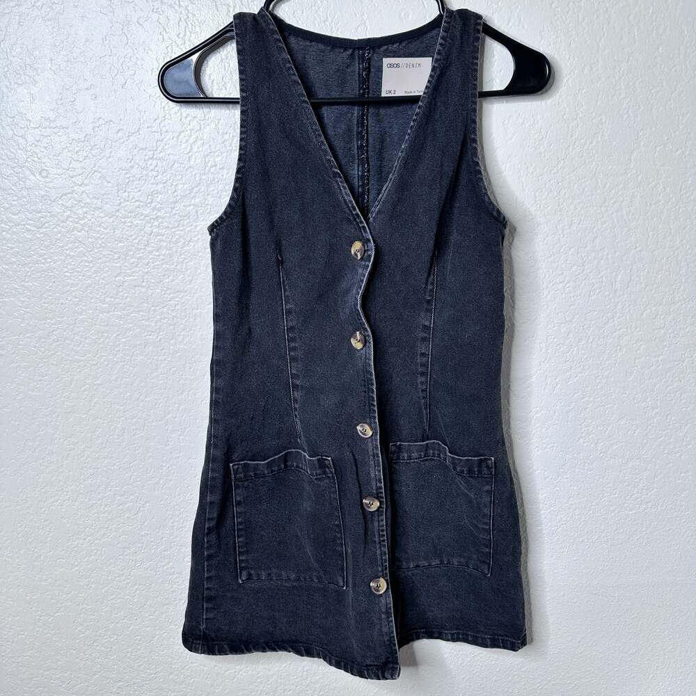 ASOS Denim Black Button-Down Sleeveless Mini Vest Dress - Size 2/XS/S